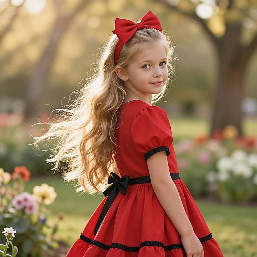 Elegant Blonde Girl in Sunlit Garden