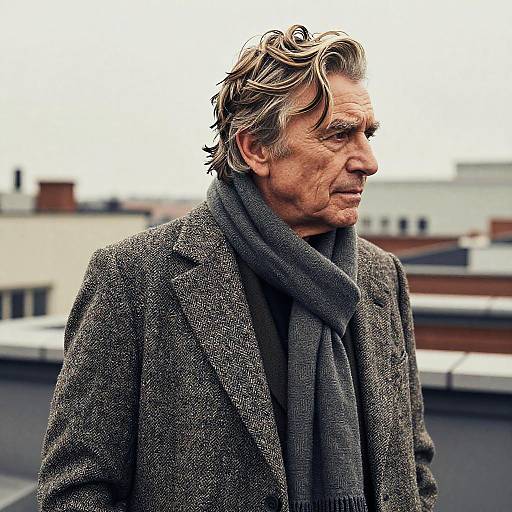 Wavy Fringe Elderly Gentleman Rooftop Editorial