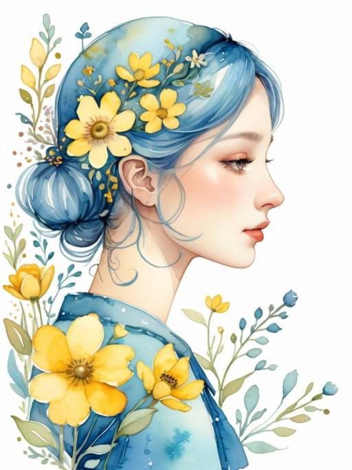Floral Profile Portrait in Dutch Style