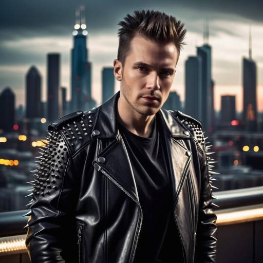 Young man in spiked leather jacket in Chicago