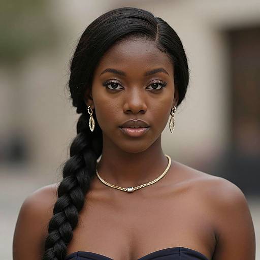 Realistic Dark-Skinned Woman with Single Braid