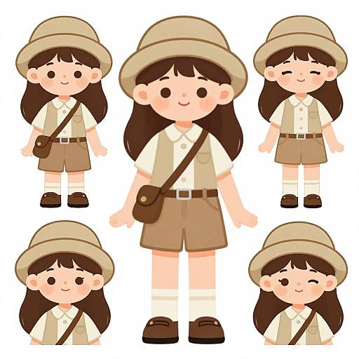 Cute Young Girl in Explorer Outfit Illustrations