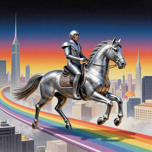 Futuristic Rider on Rainbow Bridge