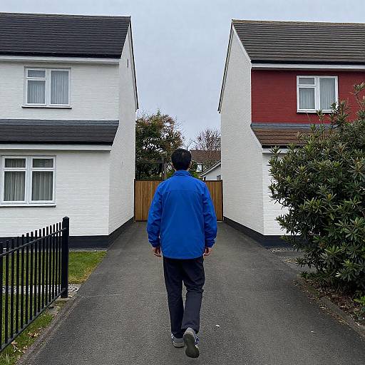 Person in Blue Jacket on Driveway Scene