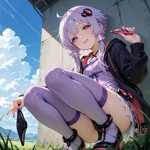 Yuzuki Yukari in Purple Outfit Outdoors