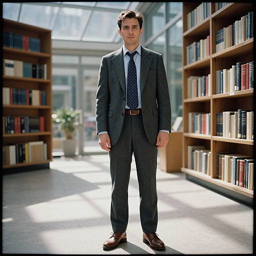 Stylish Man in Sunlit Atrium