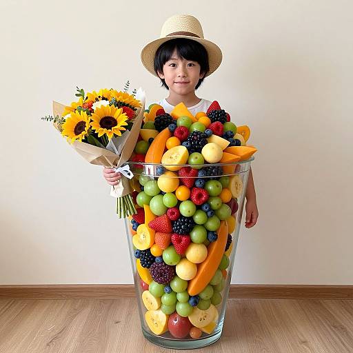 Boy in Fruit Cup Costume with Flowers