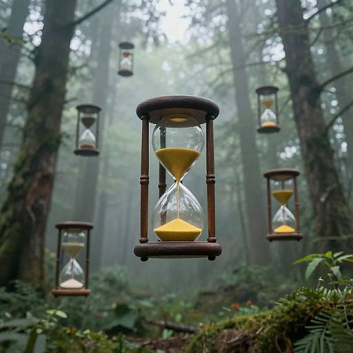 Surreal Misty Hourglasses in Forest