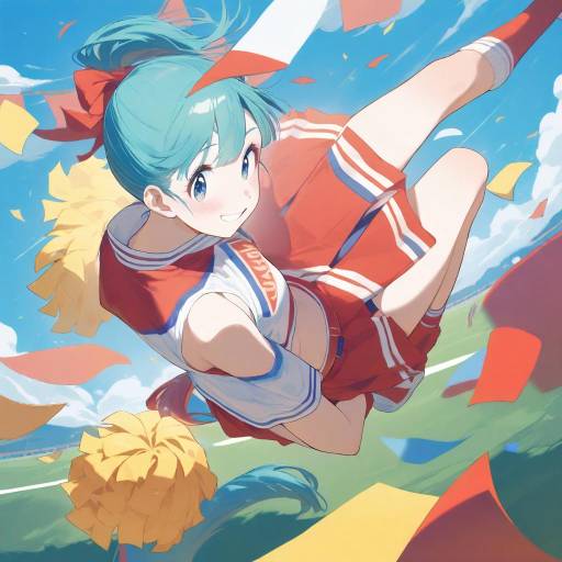 Dynamic Cheerleader Scene with Bulma