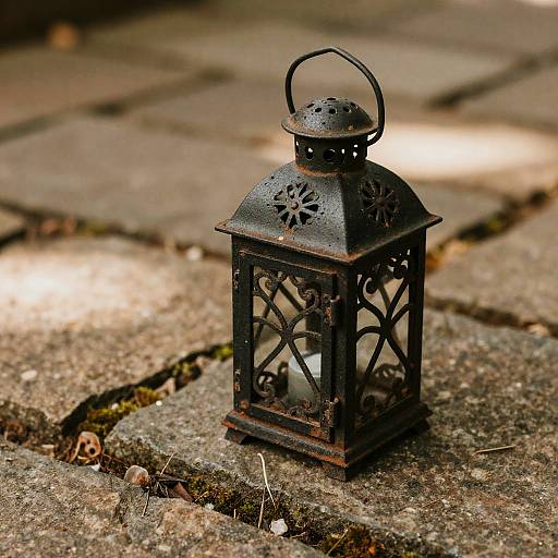 Vintage Cast Iron Lantern on Slate