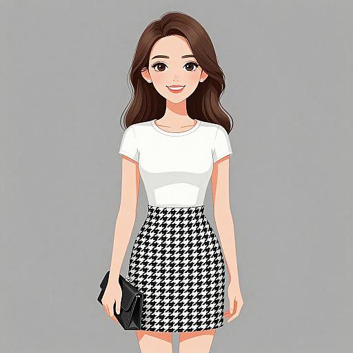 Chic Woman in Houndstooth Skirt