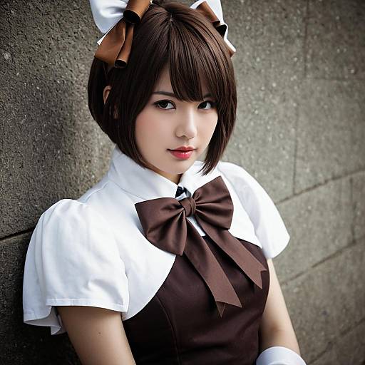 Woman in Brown and White Bow Cosplay Costume