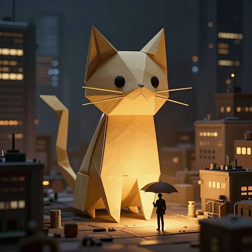 Cyberpunk Origami Cat Guardian