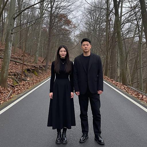 Couple in Black on Forest Road