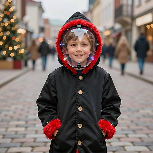 Cheerful Boy in Christmas Light Costume