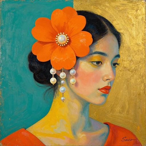 Vibrant Woman Portrait with Orange Brooch
