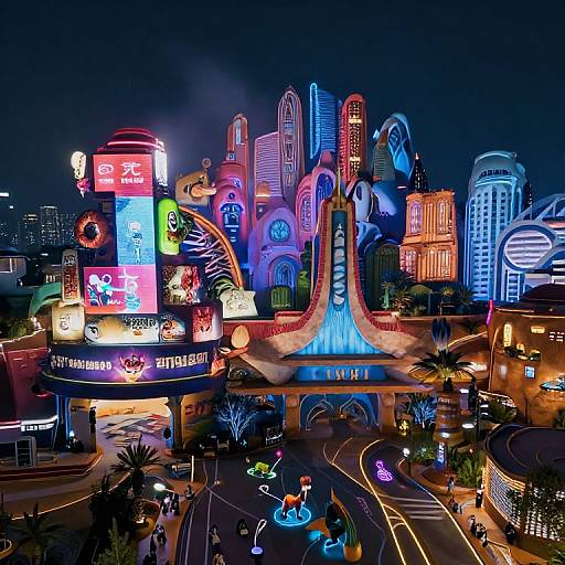 Zootopia Neon Nightscape Drone View