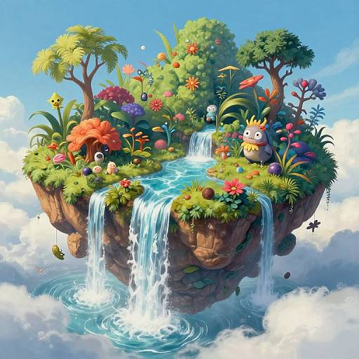 Floating Island with Fantasy Waterfalls