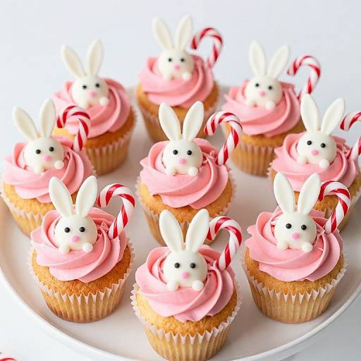 Festive Cupcakes with Bunnies and Candy Canes