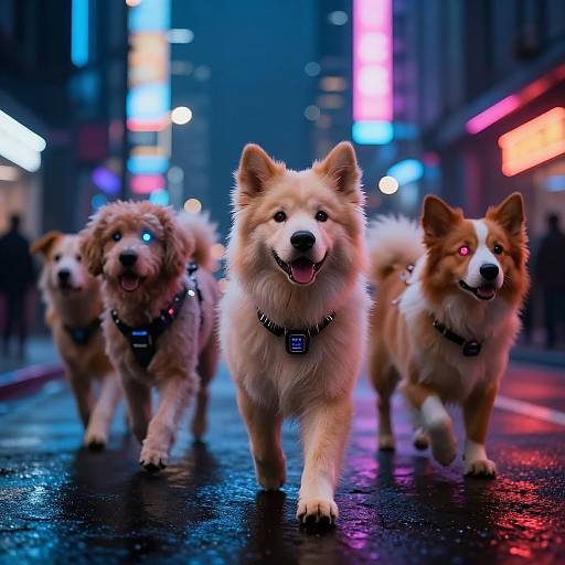 Cyberpunk Robotic Dogs at Night