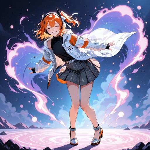 Anime Girl with Orange Hair and Futuristic Coat