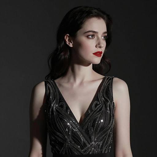 Dramatic Portrait of Woman in Sequins