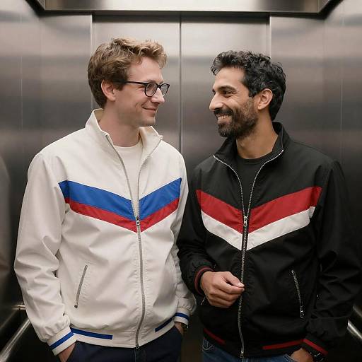 Joyful Encounter in a Bright Elevator