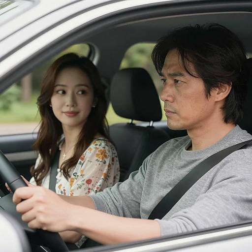 Couple in Car: A Serious Journey