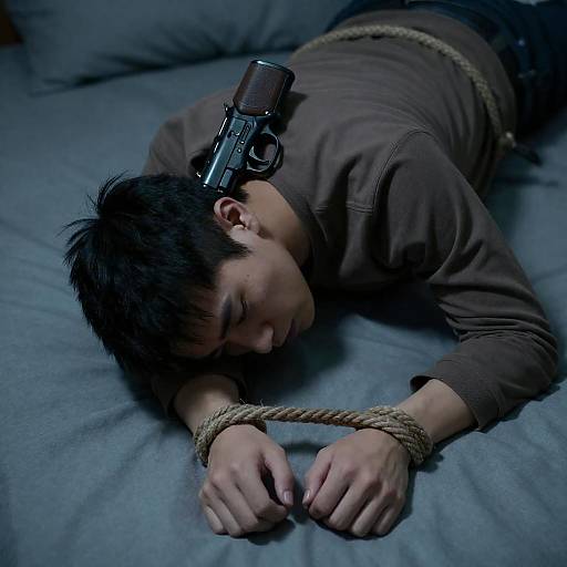 Photograph of Bound Young Man on Bed