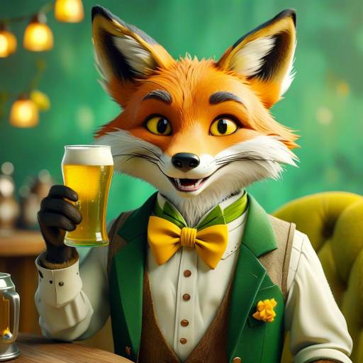 Charming 3D Cartoon Fox with Beer