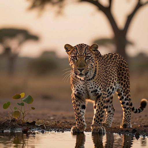 Realistic Leopard at Sunset by Water