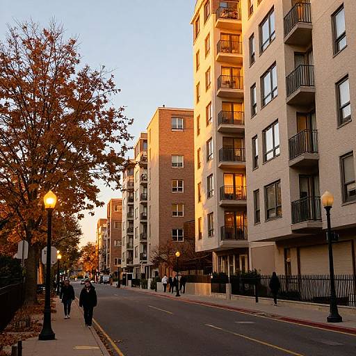 Sunlit Urban Street in Autumn