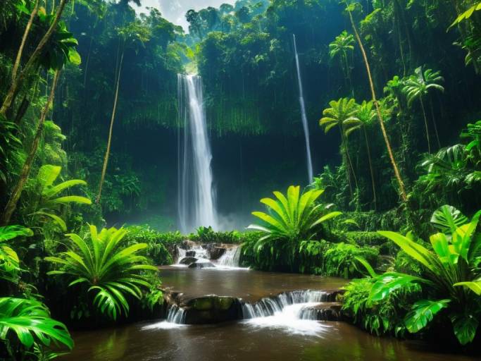 Enchanting Colombian Jungle with Waterfall