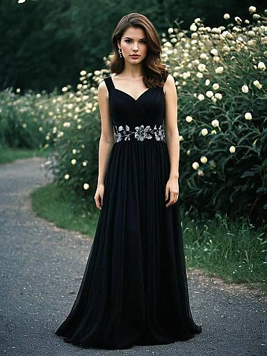 Woman in Black Evening Gown Outdoors