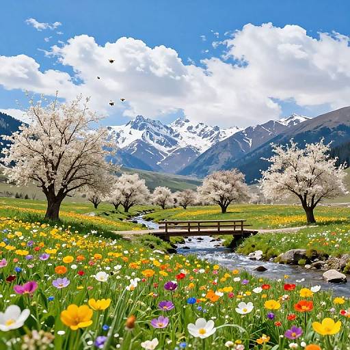 Vibrant Spring Valley with Blooming Flowers