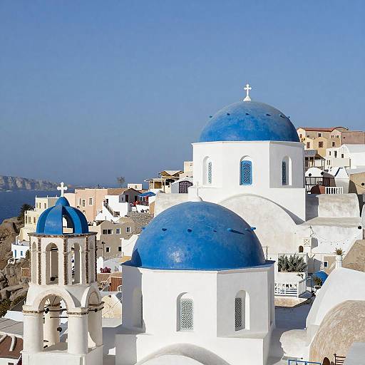 Charming Sunlit Village with Blue Domes