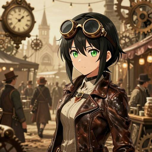 Steampunk Anime Girl in Victorian Market