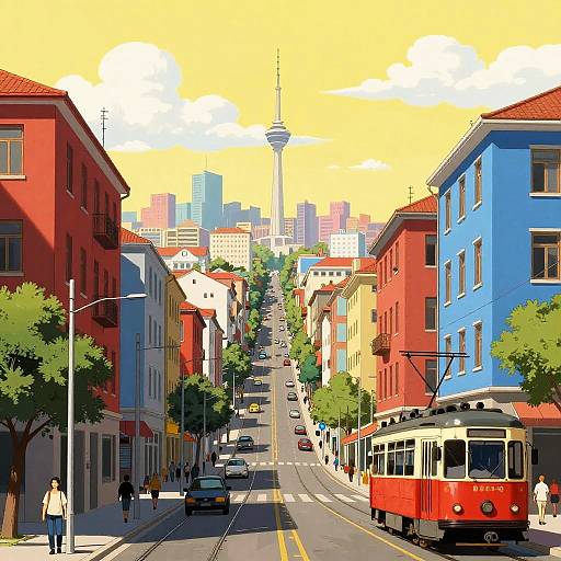 Colorful Steep City Street From Above