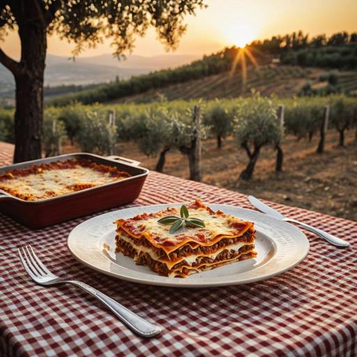 Lasagna in Olive Grove at Sunset