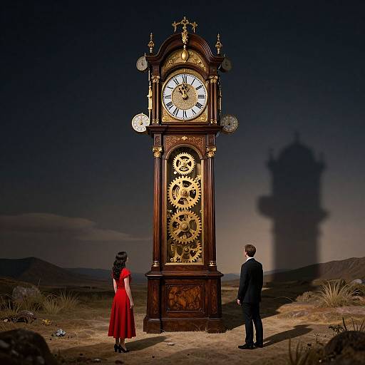 Surreal Golden Gear Grandfather Clock
