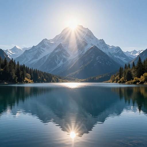 Sunlit Mountain Over Serene Lake