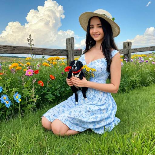 Joyful Bohemian Girl with Puppy Outdoors Joyful Bohemian Girl with Puppy Outdoors