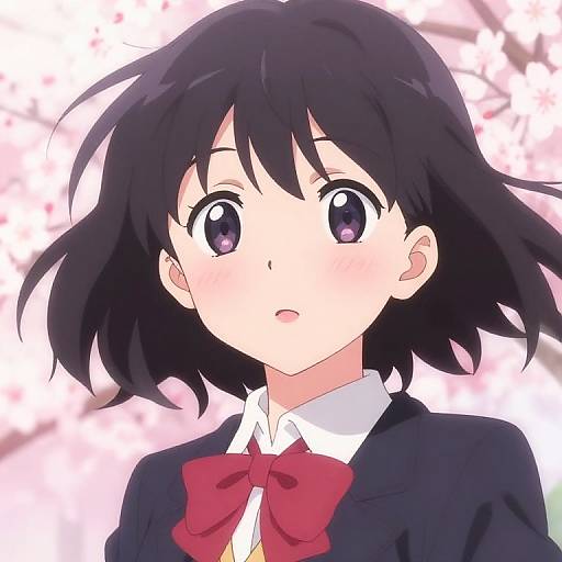 Soft Pink Anime Schoolgirl with Cherry Blossoms