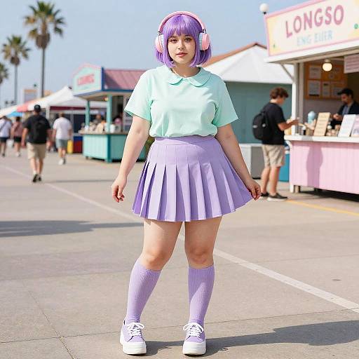 Kawaii Curvy Woman at Pastel Beach