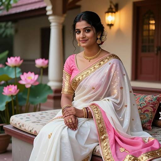 Indian Bride-to-Be in Embroidered Saree