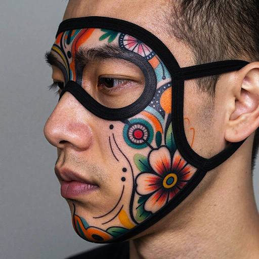 Vibrant Half Mask Jaw Tattoo