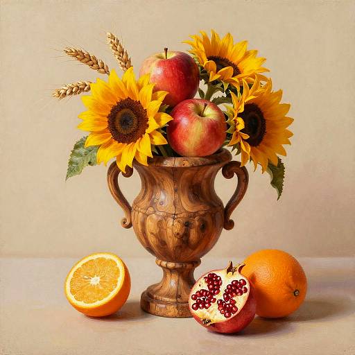 Rustic Still Life with Fruit and Flowers