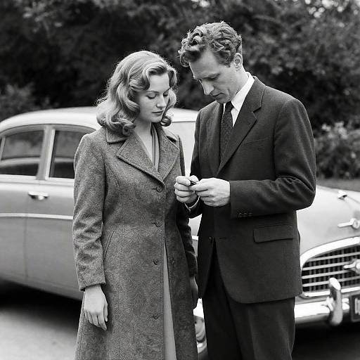 Vintage Outdoor Black-and-White Couple Photograph