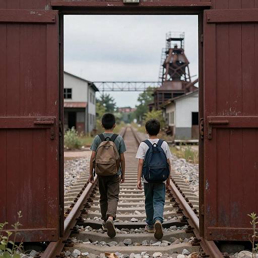 Children Exploring an Abandoned Industrial Site