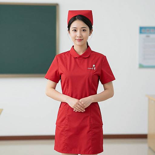 Woman in Red Nurse Uniform